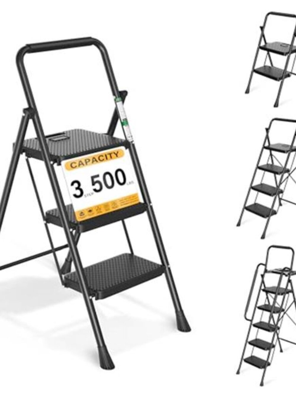 Step Ladder, Folding Step Stool with Wide Anti-Slip Pedals, Sturdy Steel Ladder